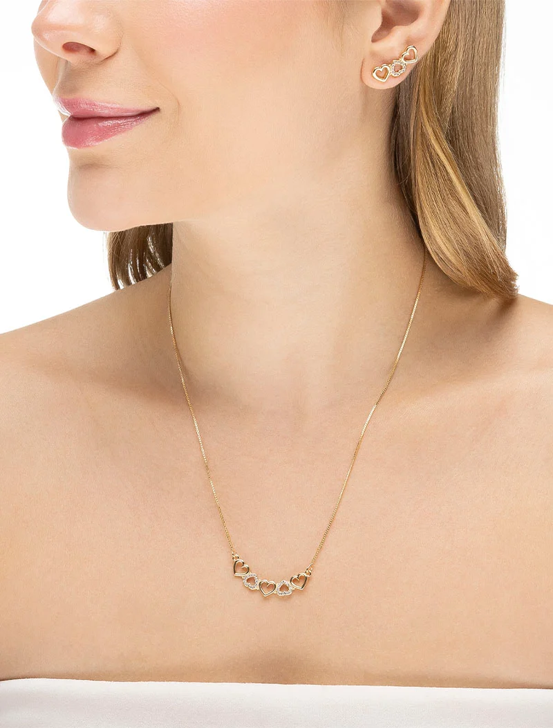 Conjunto Pingente Cinco Corações Banho Ouro 18k - Image 3