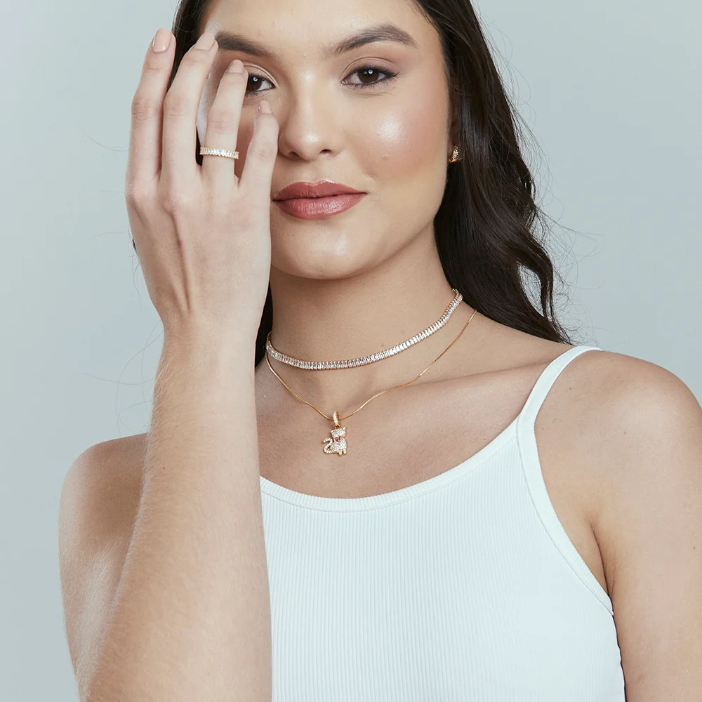Anel Volta Cravejada Riviera Baguetes Banho Ouro 18k Zircônia - Image 4