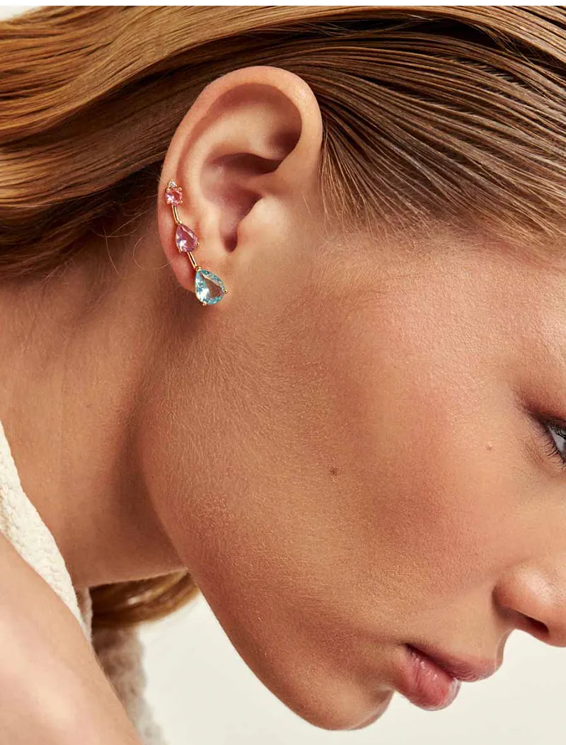 Brinco Earcuff Gotas Banho Ouro 18K Cristal - Image 3