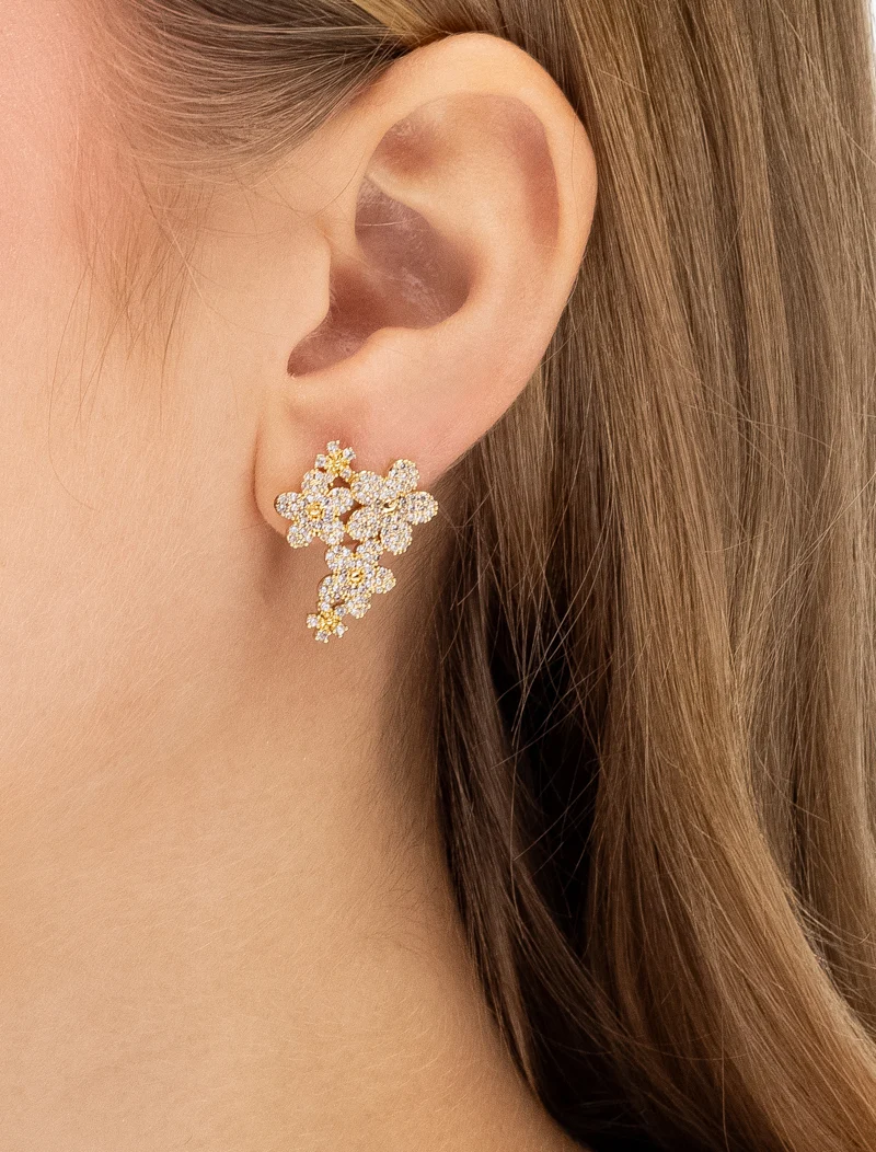 Brinco Earcuff Flores Cravejado Banho Dourado Zircônia - Image 3