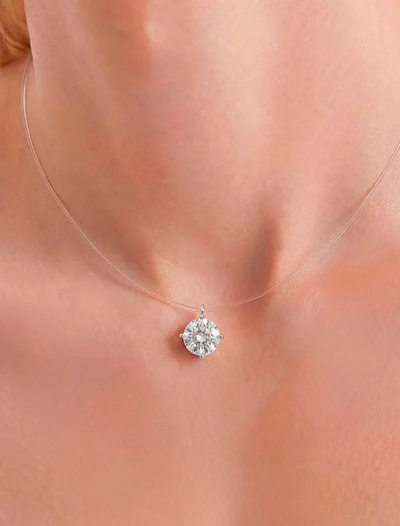 Colar Ponto de Luz 8.0mm Prata 925 Moissanite Fio de Nylon Rosa Valverde - Image 3