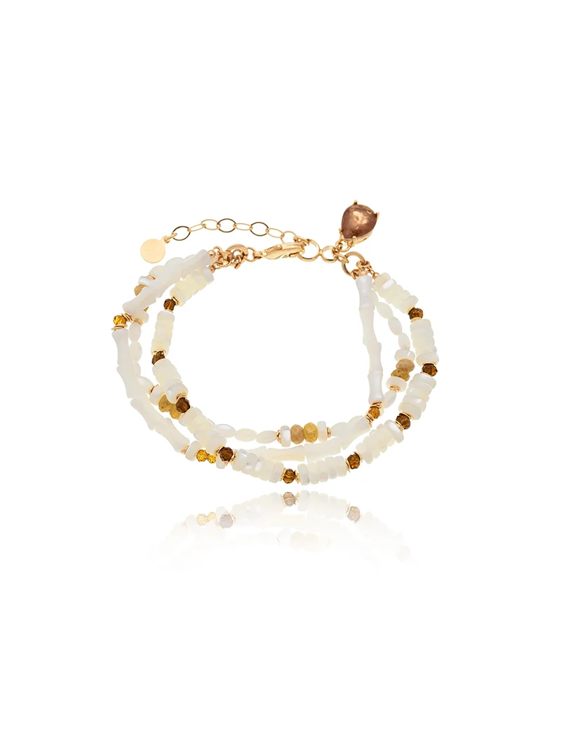 Pulseira Voltas Madrepérola Banho Ouro 18k Jade Cristal