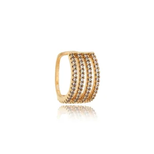 Brinco Piercing Fileiras Cravejadas Zircônia Banho Ouro 18k
