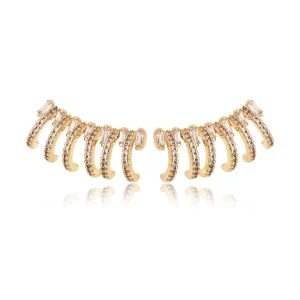 Brinco Earcuff Cravejado Vazado Zircônia Banho Ouro 18k