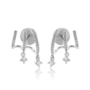 Brinco Earcuff Fileiras Cravejadas Banho Ródio Zircônias