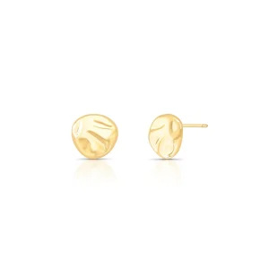 Brinco Oval Amassado Liso Banho Ouro 18k