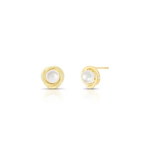 Brinco Redondo Trançado Banho Ouro 18k Pérola