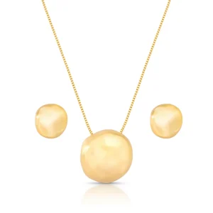 Conjunto Redondo Amassado Fosco Liso Banho Ouro 18k