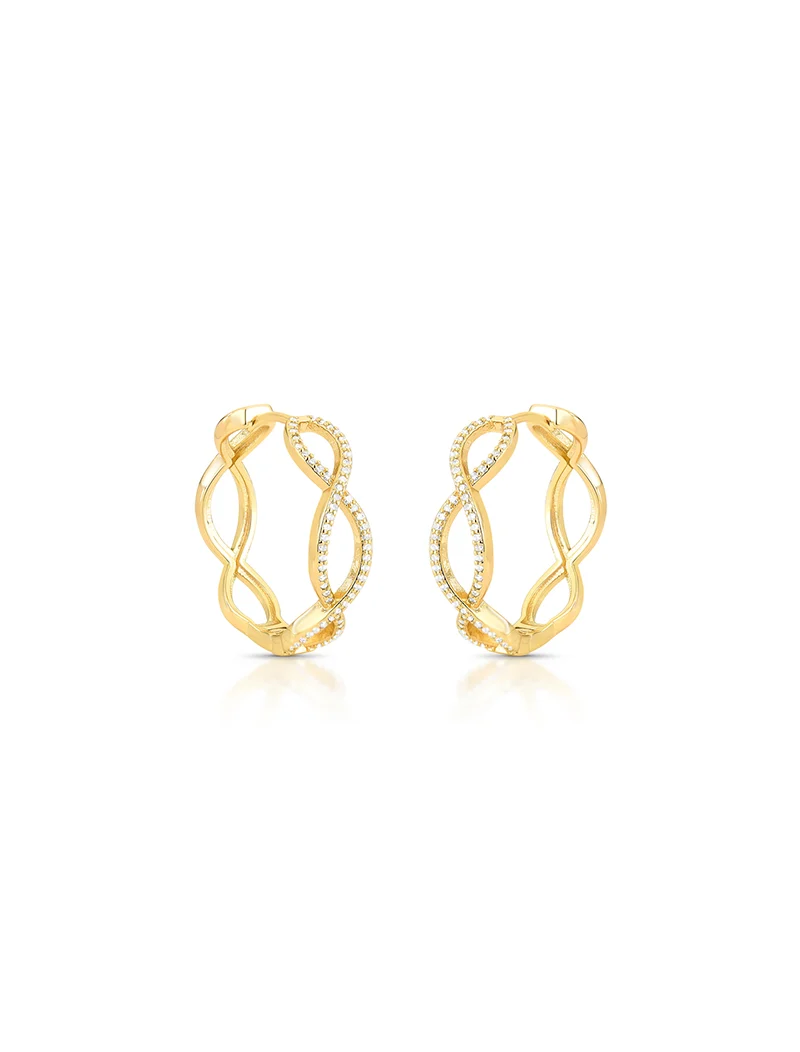 Brinco Argola Infinito Cravejado Banho Ouro 18k