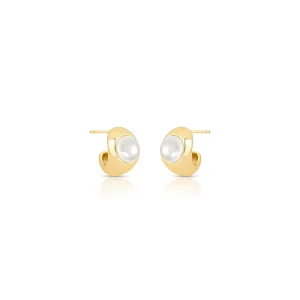 Brinco Meia Argola Banho 18k Pérola