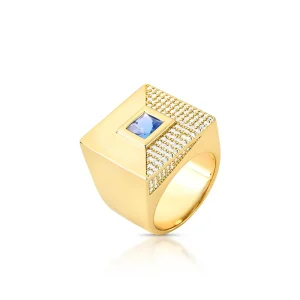Anel Quadrado Cravejado Banho Ouro 18k Cristal