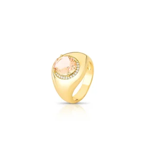 Anel Oval Volta Cravejada Banho Ouro 18k Cristal