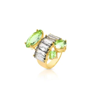 Anel Vazado Banho Ouro 18k Cristais