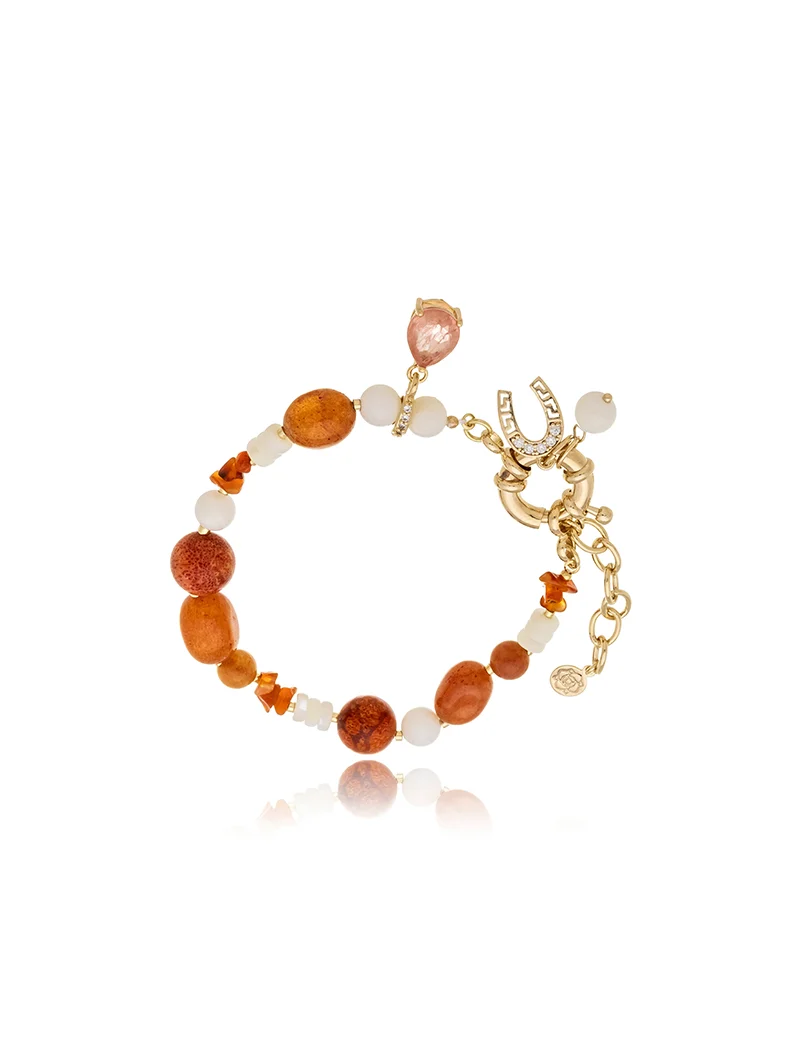 Pulseira Pingentes Banho Ouro 18k Pedras Madrepérolas
