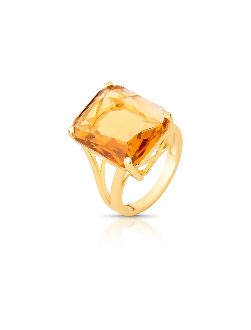 Anel Retangular Banho Ouro 18K Cristal