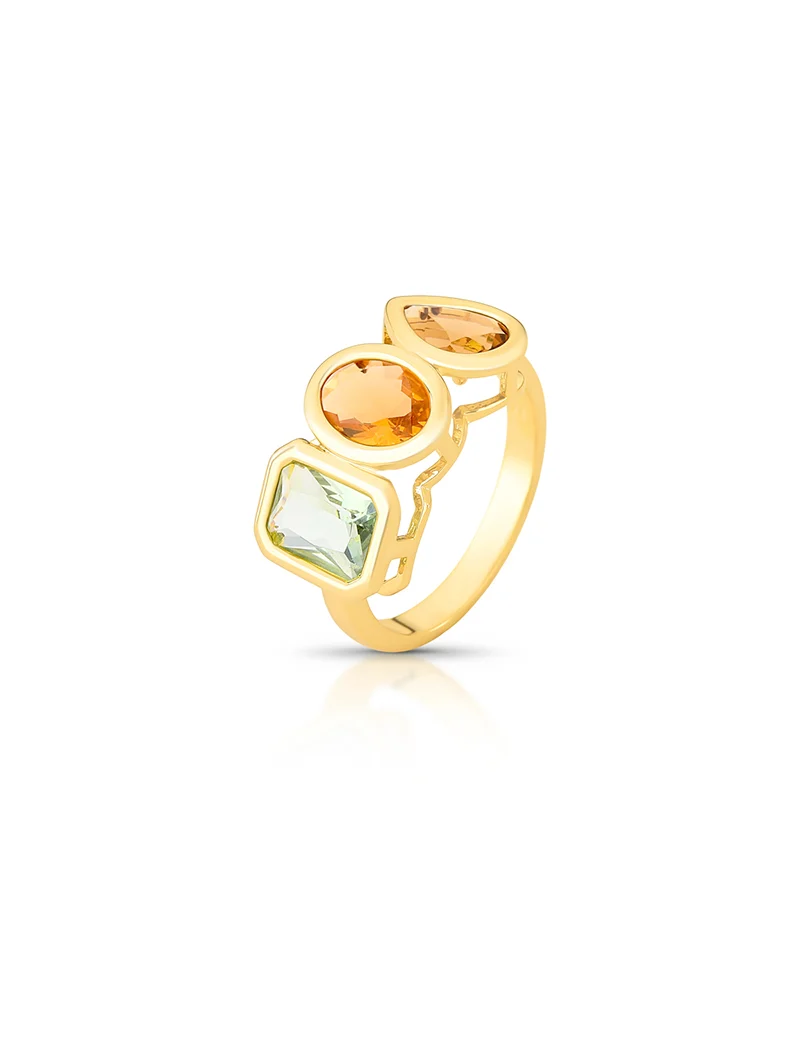 Anel Geométrico Pedras Banho Ouro 18K Cristal - Image 2