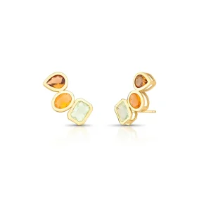 Brinco Ear Cuff Geométrico Banho Ouro 18K Cristal