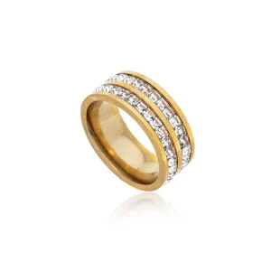 Anel Aliança Cravejada Dupla Banhado a Ouro 18k