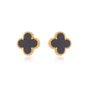 Brinco Trevo Preto Banhado a Ouro 18k