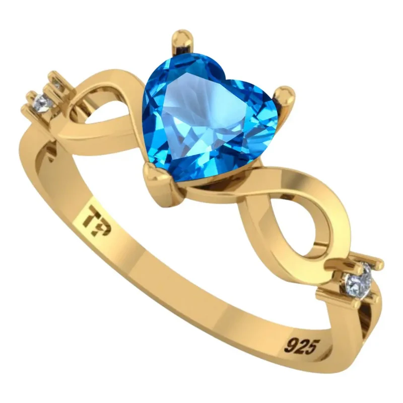 Anel Prata 925 Dourada 18k Infinito Amor Coração - Topázio - Image 2