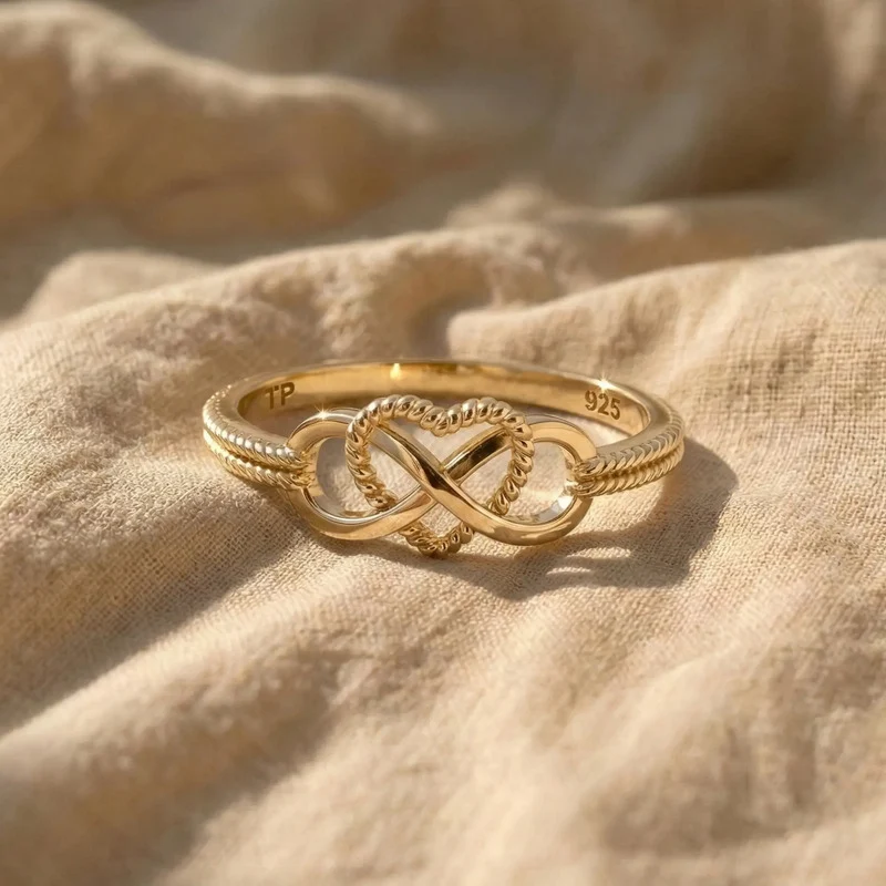 Anel Infinito Amor Prata 925 Dourada Ouro 18k - Exclusivo - Image 4