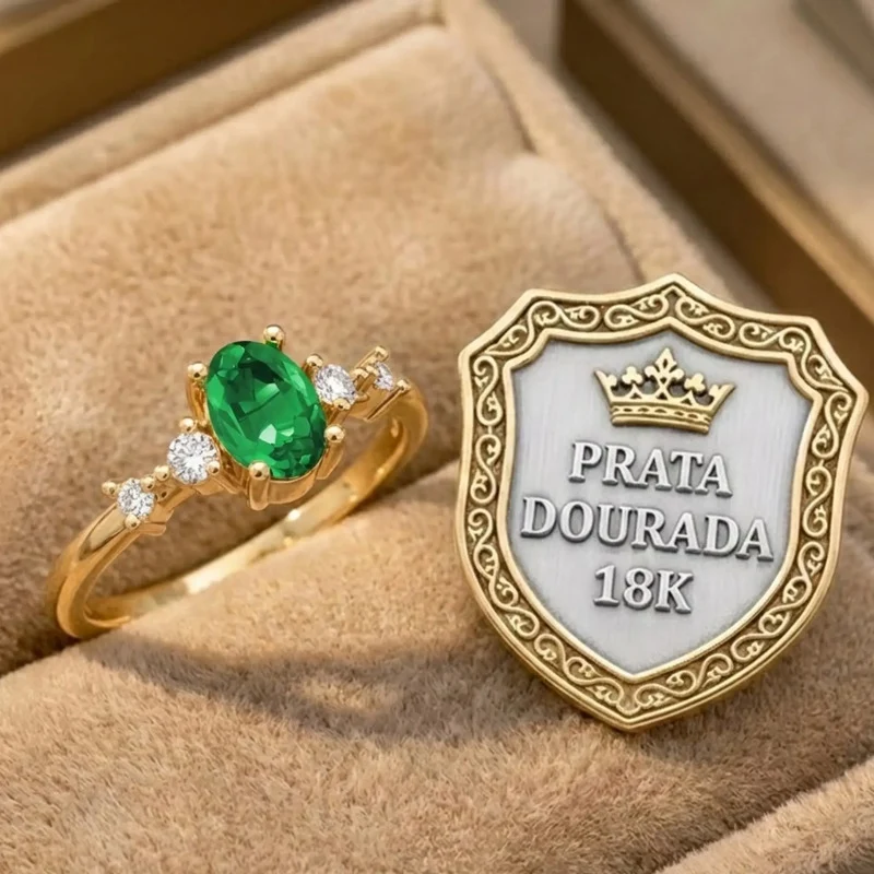 Anel London De Prata 925 Dourada Ouro 18k - Esmeralda - Image 6