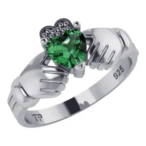 Anel De Prata 925 Claddagh Esmeralda - Exclusivo