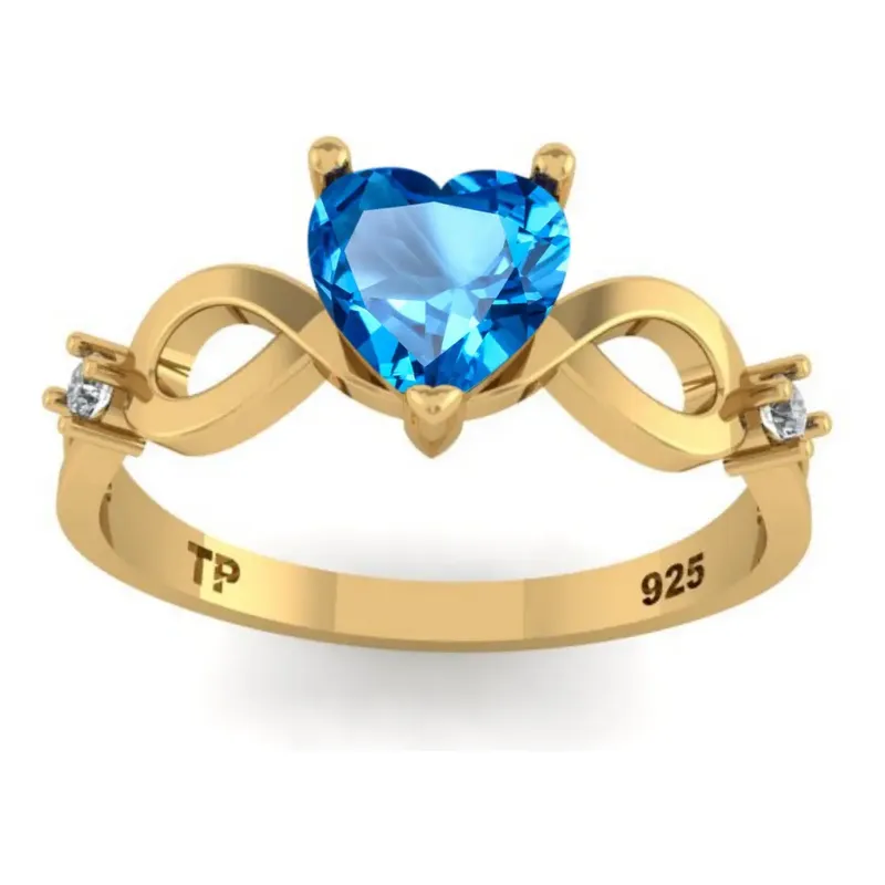 Anel Prata 925 Dourada 18k Infinito Amor Coração - Topázio - Image 9