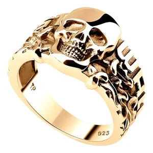 Anel Caveira Pura Prata 925 Dourada Ouro 18k