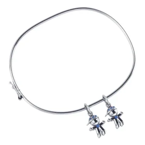 Pulseira Bracelete Rígido Prata 925 - Pingentes 2 Meninos 19 Cm