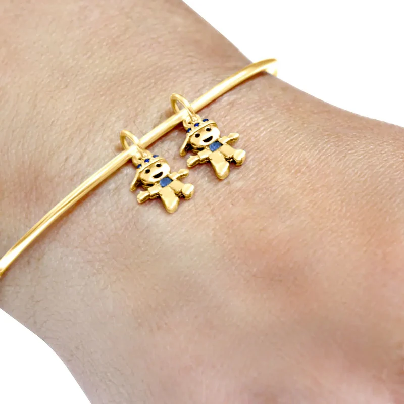 Bracelete Rígido Prata 925 Dourada 18k - Pingente 2 Meninos Dourado 19 Cm - Image 3