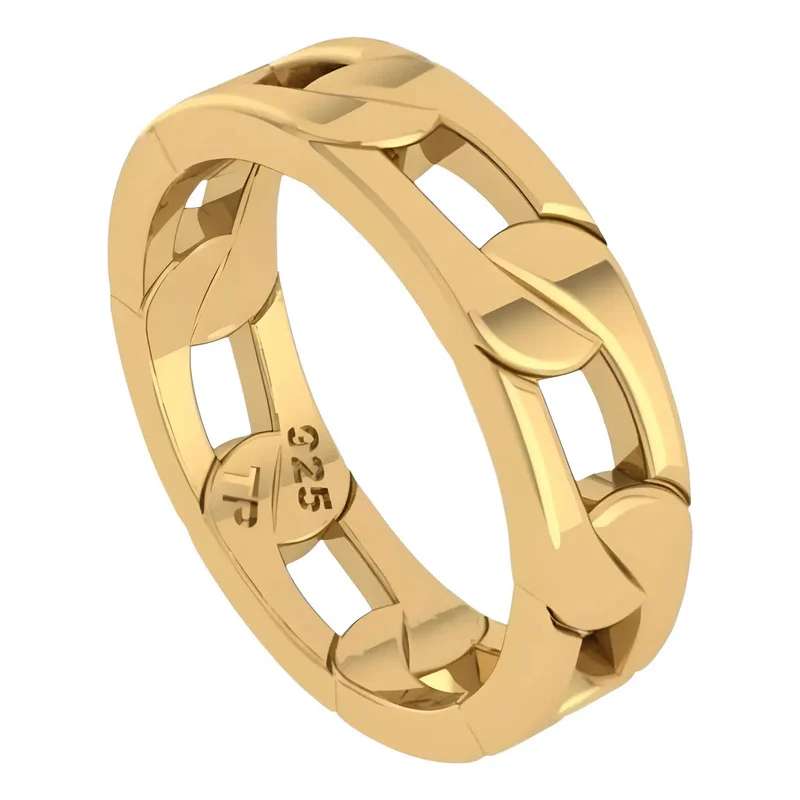 Anel Elos De Corrente Grumet Prata 925 Dourada Ouro 18k