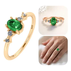 Anel London De Prata 925 Dourada Ouro 18k - Esmeralda
