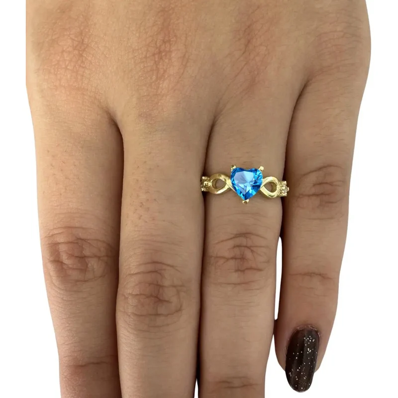 Anel Prata 925 Dourada 18k Infinito Amor Coração - Topázio - Image 8
