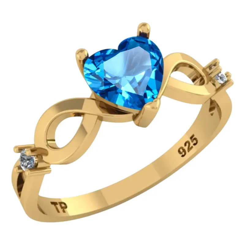 Anel Prata 925 Dourada 18k Infinito Amor Coração - Topázio - Image 5