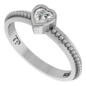 Anel De Pura Prata 925 Solitário Coração Zirconia- Exclusivo