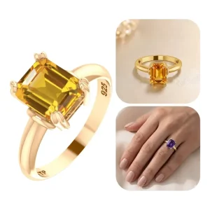 Anel Vintage Prata 925 Dourada 18k Citrino