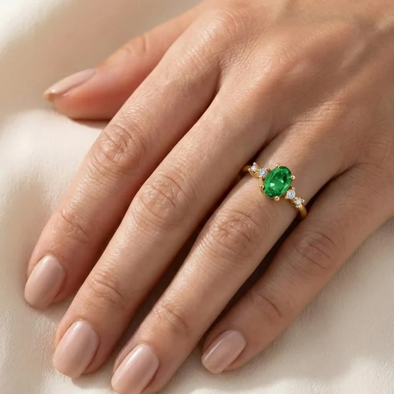 Anel London De Prata 925 Dourada Ouro 18k - Esmeralda - Image 5