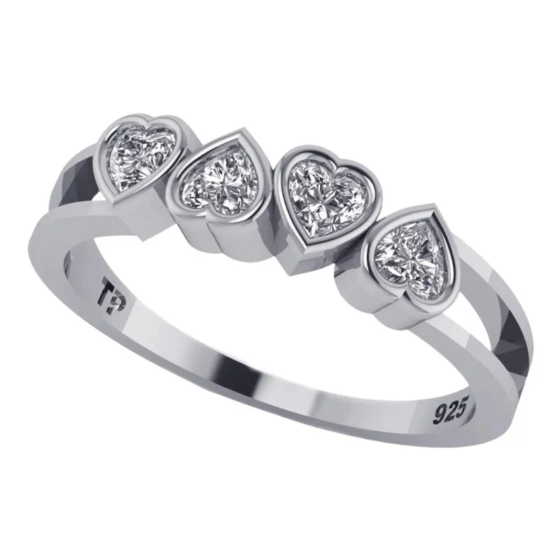 Anel Luxo Pura Prata 925 Corações Zirconias - Exclusivo - Image 2