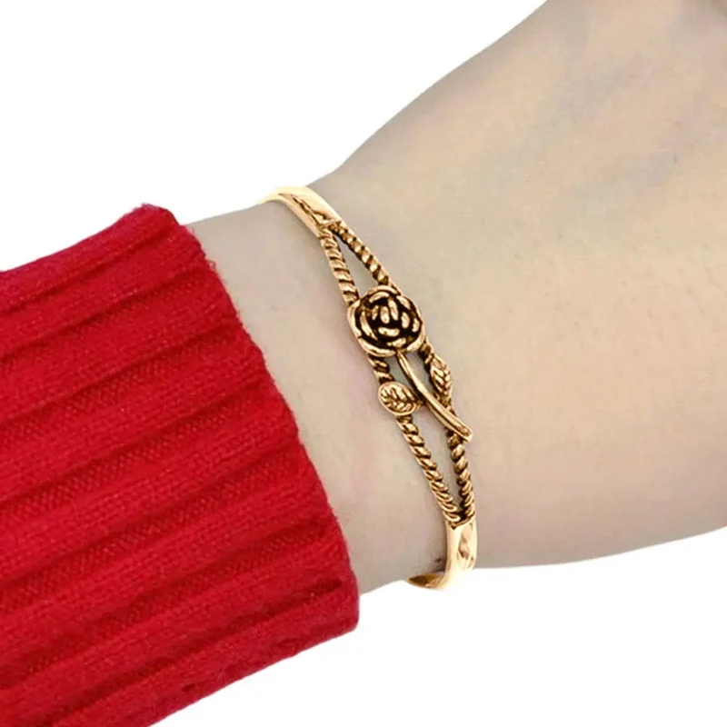 Pulseira Bracelete Maciço Prata 925 Dourado Ouro 18k- Floral Dourado 6.5 Cm 22 Cm - Image 3