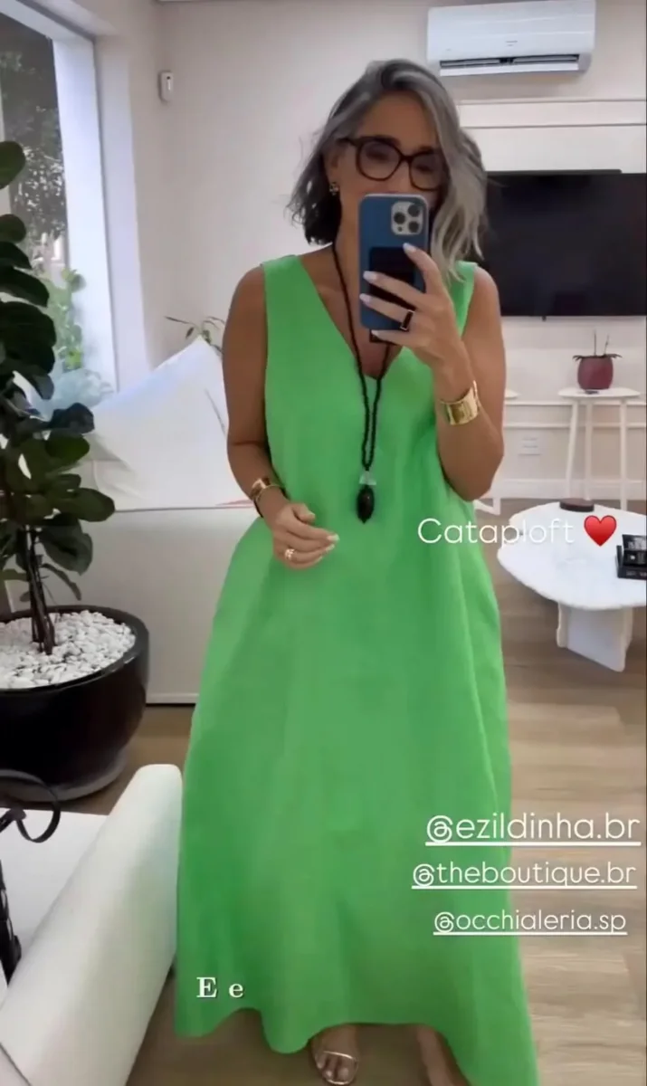 Vestido Paula Linho Verde Grama EZILDINHA - Image 3