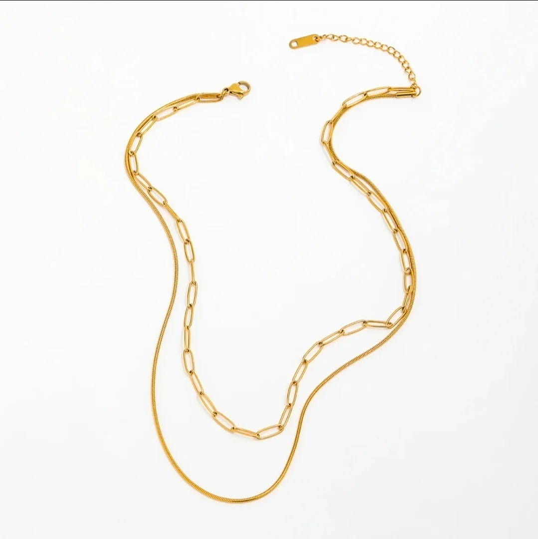 Colar Duplo Elos Retangulares Banhado a Ouro 18k - Image 8