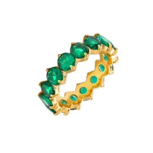 Anel Riviera Esmeralda Banhado a Ouro 18k