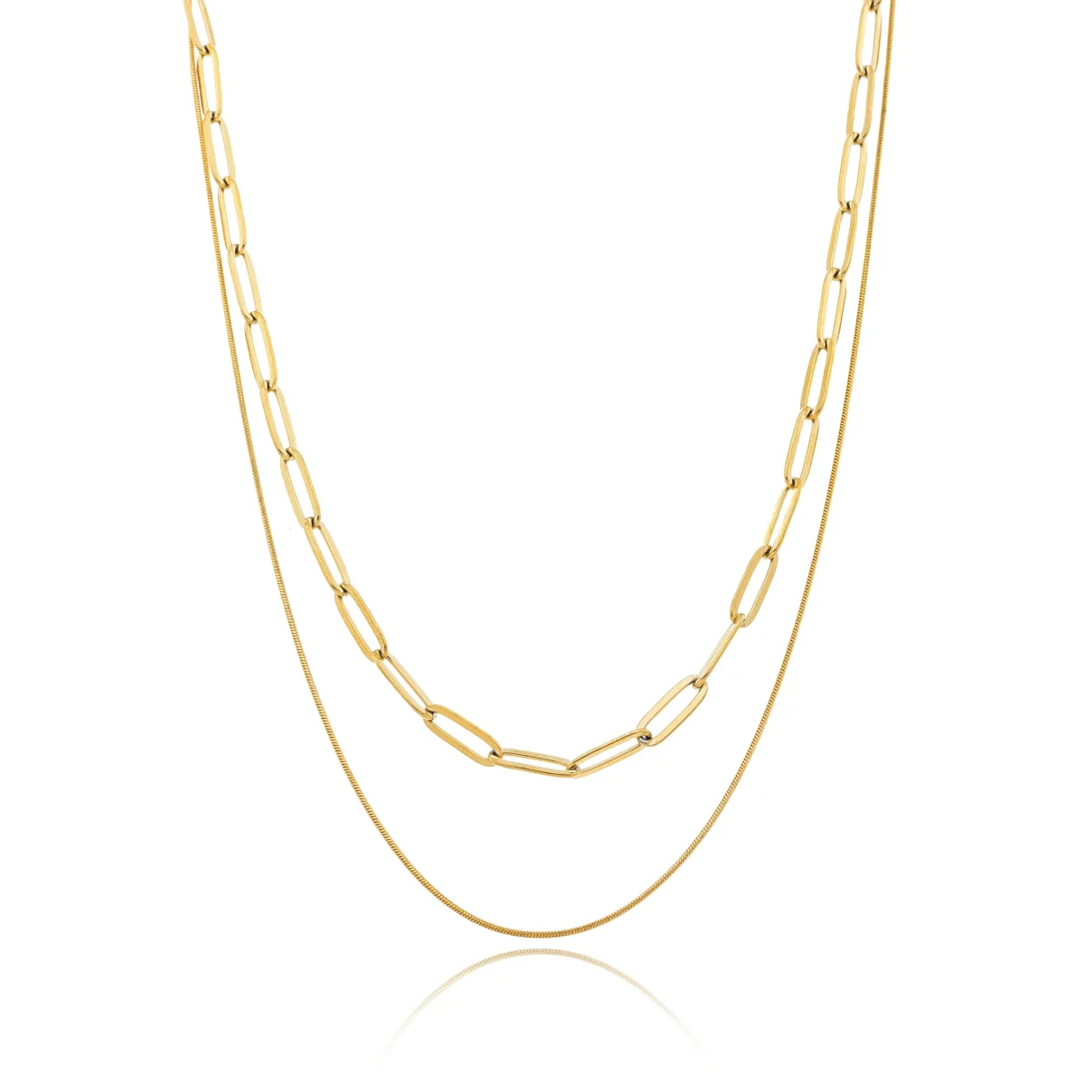 Colar Duplo Elos Retangulares Banhado a Ouro 18k
