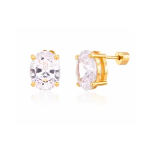 Brinco Ponto de Luz Oval Banhado a Ouro 18k