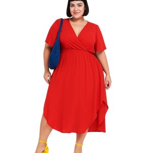 Vestido Plus Size Transpassado Fenda Vermelho