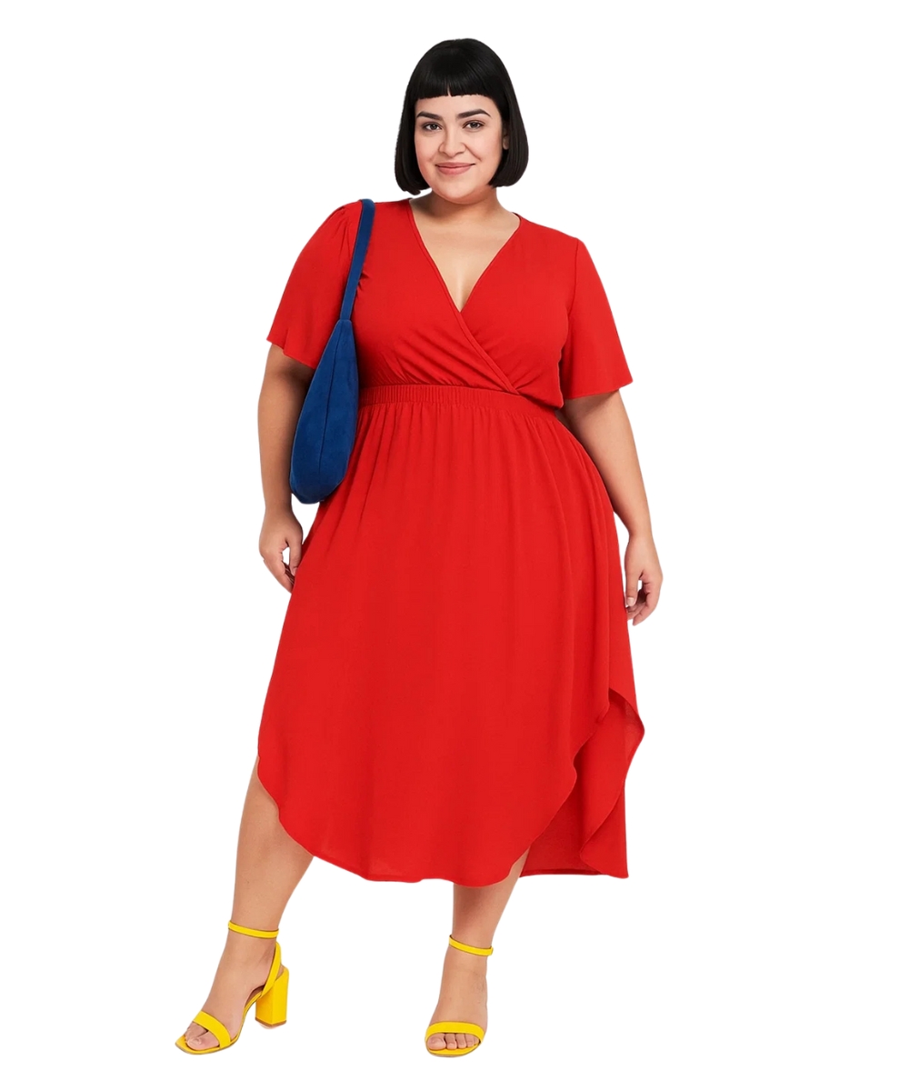 Vestido Plus Size Transpassado Fenda Vermelho - Image 2