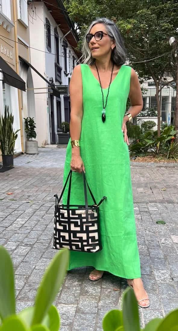 Vestido Paula Linho Verde Grama EZILDINHA - Image 2