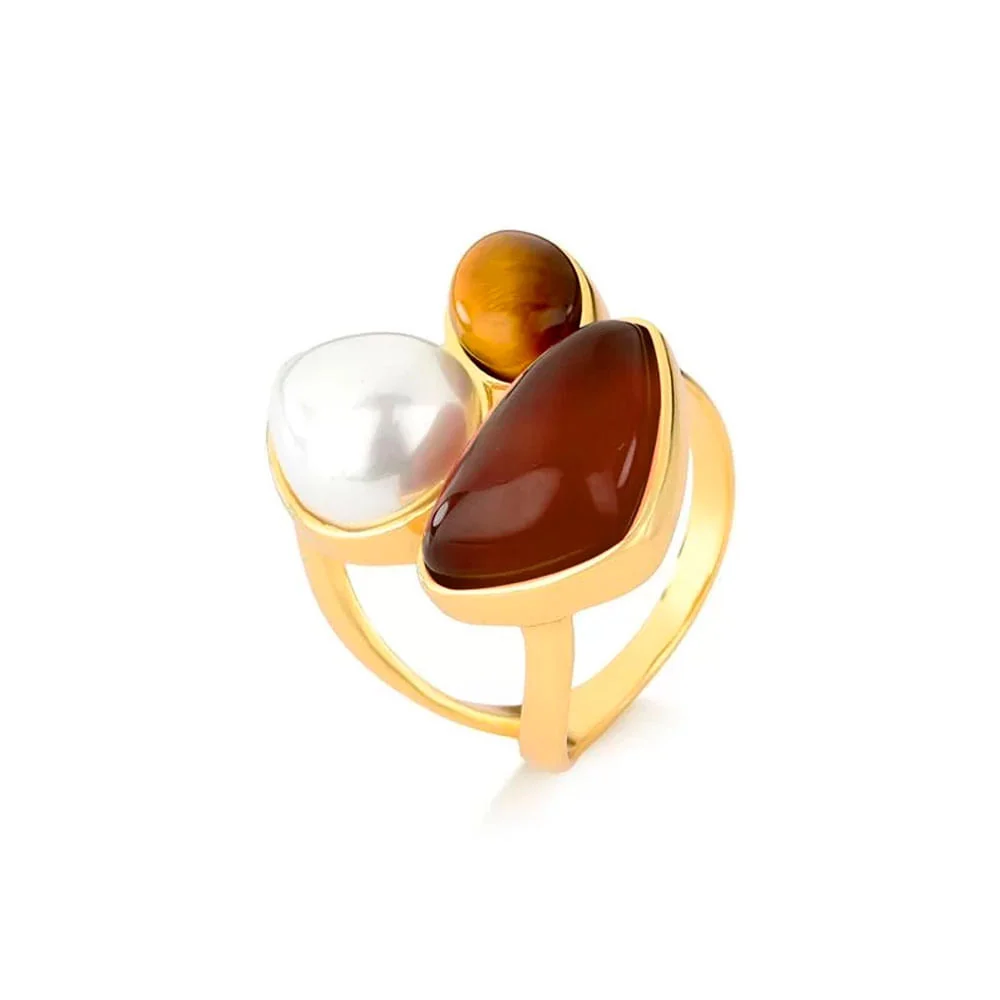 Anel 3 Formas Geométricas Banho Ouro 18K Pérola Shell - Image 5