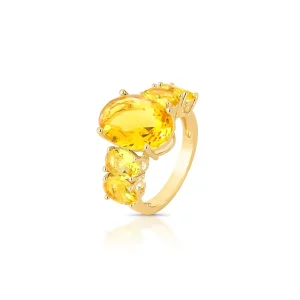 Anel Oval Facetado Banho Ouro 18k  Cristal